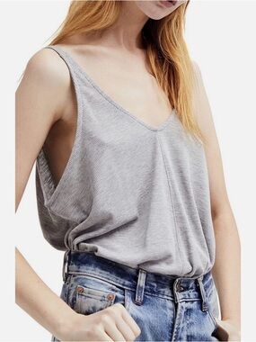 Free People Intimately Dani Tank Sz S Heather Grey Ribbed V-Neck Camisole Top